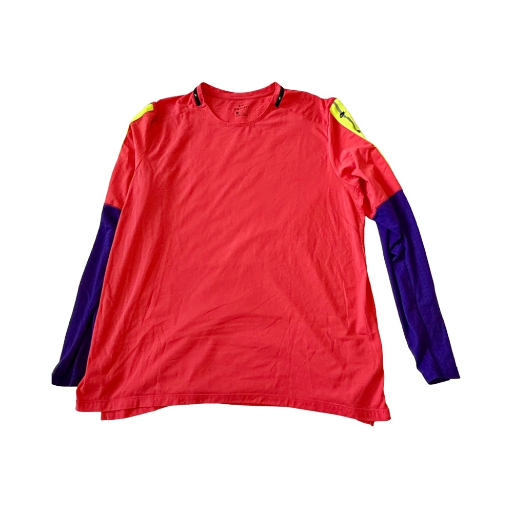 Nike Dri Fit Men’s X-Large Long Sleeve Crew Top Red Purple Yellow Accent